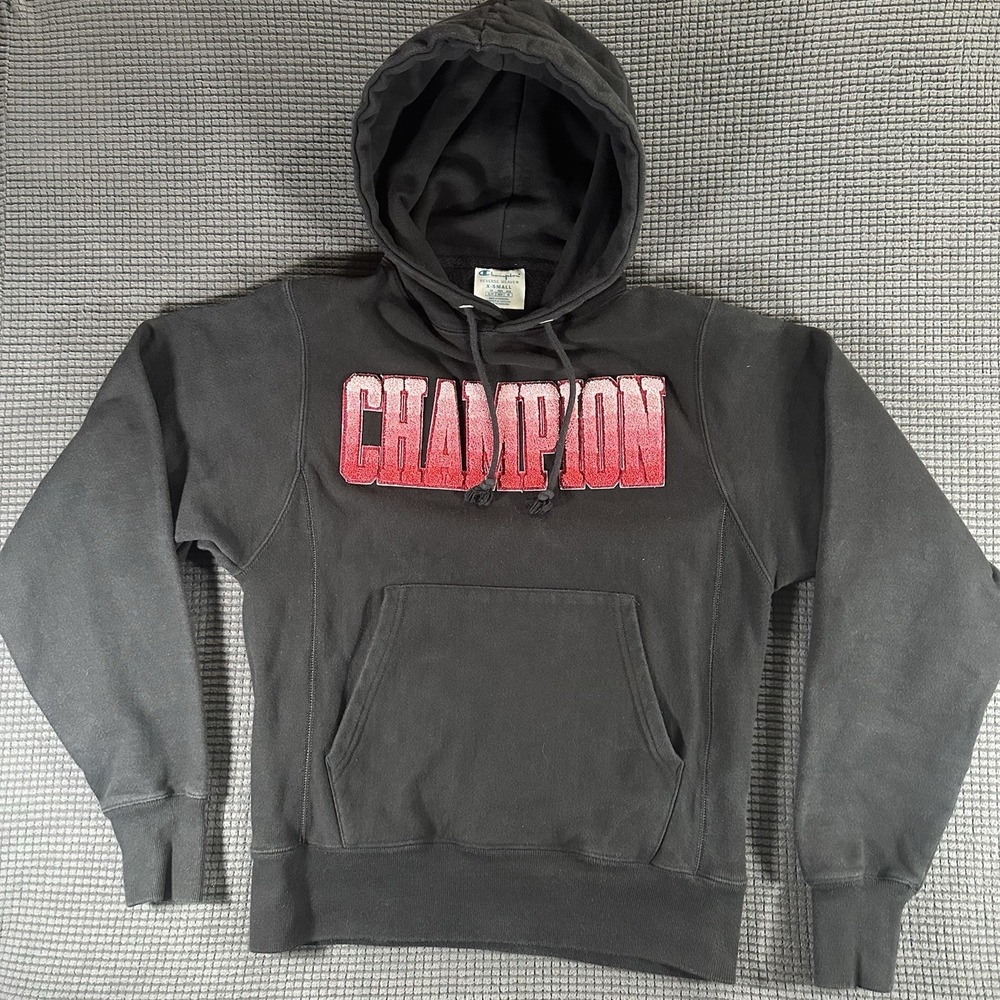 Champion Women's Black Hoodie Size XS Red Gradient Logo Pullover Sweatshirt